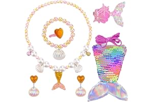 AUNGKWANG Juego de Joyas de Sirena, Disfraz Sirenita Niña, Diseño Sirena Pequeña, Collar, Pendientes, Pulseras, Anillos, Conjuntos de Joyas Para Niñas a Partir de 3 Años