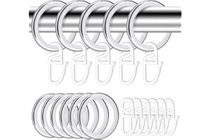HUIGULI 22 Paar Vorhangringe Vorhang Hängend Ringe und Kunststoff Gardinenhaken, Metall Curtain Rings Vorhänge Gardinenringe mit Haken für Fenster Tür Duschvorhänge, 30 mm Innendurchmesser (Silber)
