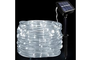 JIMACRO Zewnętrzne solarne lampy linowe LED, wodoszczelne światła linowe IP65, 12 m, 100 diod LED, solarne światła dekoracyjne z 8 trybami oświetlenia, łańcuch świetlny do ogrodu, na choinkę, imprezę,