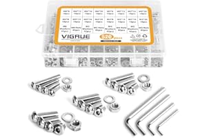 VIGRUE 520PCS M3 M4 M5 M6 A2-70 Edelstahl-Sechskopf-Knopf Schrauben Edelstahlschrauben Innensechskant Maschinenschrauben Schraube Muttern und Unterlegscheiben Sortiment Kit mit Aufbewahrungsbox