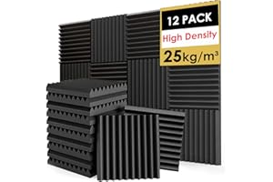 FONESO Acoustic Panels 1"x12"x12" High Density Soundproof Foam Panels for Walls, Sound Absorbing Panels, Acoustic Foam Panels Fire Resistant for Studio Recording (Black, 1"x12"x12" (12PACK))