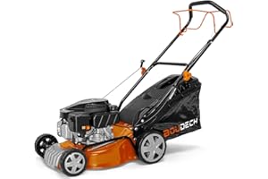 BOUDECH Tagliaerba a propulsione automatica semovente con ampiezza di taglio di 400mm. Rasaerba con motore a scoppio 145cc 3KW OHV 4 tempi. Tosaerba con telaio metallico e trituratore per funzione mulching.