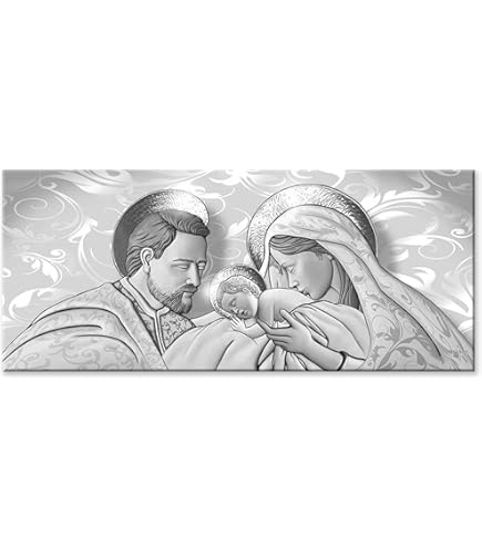 Quadro Albero Della Vita Sacra Famiglia - Argento 100x50cm, Made In Italy - Foto 8