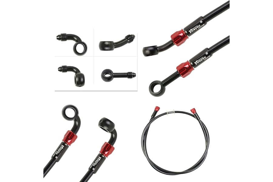 Motorcycle Brake Hose Braided,400-2400mm AN3 Hydraulic Clutch Tube Oil DOT Fluid Pipe Line Stainless Steel for ATV Dirt Pit Street Racing Bike,Removing Fittings Banjo (BlackRed, 500mm)