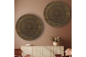 MARRAKESCH zestaw 2 sztuk na ścianę, dekoracja ścienna z drewna, 60 cm, duży ornament, Astus, brązowy, jako orientalna dekoracja (zestaw 2 szt. obraz ścienny, Astus, okrągły)
