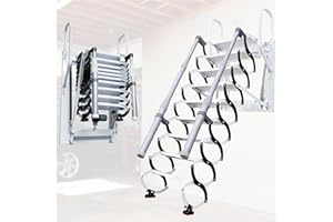 TAUODUYY Wall Mounted Loft Ladders Pull Down, Loft Ladder with handrails, 12 Steps Retractable Attic Ladder, Attic Conversion Telescopic Stairs for 2.95-3.05m Lofts