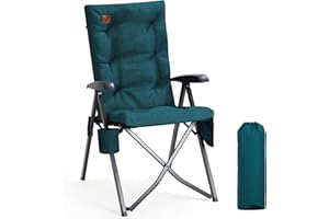 EVER ADVANCED Chaise de camping pliable avec dossier réglable en 4 positions, jusqu'à 150 kg, 6 cm d'épaisseur, rembourrée, avec poche latérale, porte-boisson, chaise de jardin, dossier haut, chaise