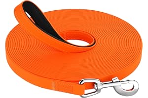 X XBEN Waterproof Training Lead for Dogs, 1.5M 3M 5M 10M 15M 20M 25M 30M Rubber Long Line Dog Lead with Soft Padded Handle, Recall Training Leads Leash for all Sized Dogs,for Swimming Walking Playing