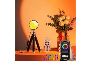 GlasFlength Sunset Lamp, 16 Million Farben Sonnenuntergang Lampe 360° Schwenkbares Sunset Lamp e Fernbedienungen und APP-Steuerung Sonnenlicht Lampe für Fotografie Selfie Schlafzimmer Wohnzimmer Deko