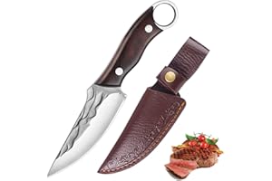 Fubinaty petit couteau de chef de table couteau à viande forgé à la main Outdoor Camping Grills Couteau de cuisine en acier au carbone plein Tang manche en bois avec gaine