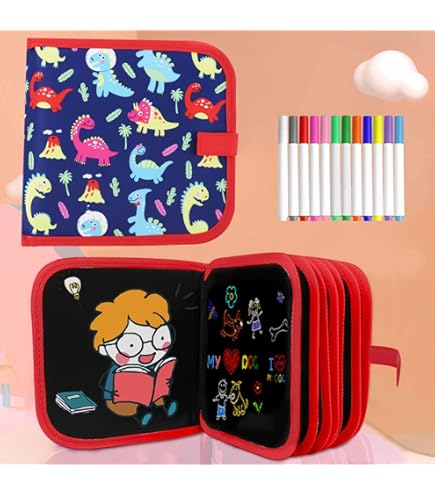 Lavagnetta Portatile Per Bambini - Libro Da Disegno Cancellabile Con 12 Penne Colorate - Foto 6