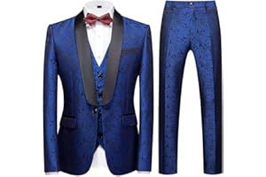 KUDORO Abito da Uomo 3 Pezzi Paisley Slim Fit Abiti da Sposa Abito Elegante Cerimonia Abito da Smoking Blazer Gilet Pantaloni