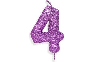 Zolunu Candela di compleanno viola rosa numero 4, topper per torta glitterato per ragazze donne viola rosa decorazioni per feste a tema forniture regali di compleanno