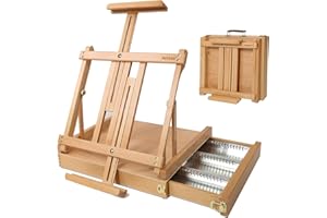 Meeden Studio Sketchbox Chevalet de table avec tiroir doublé en métal – Réglable en bois de hêtre massif et chevalet de boîte à croquis avec rangement, parfait pour studio ou Plein Air