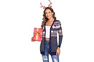 iClosam Suéter de Navidad Mujer Invierno Cárdigans de Punto Ciervo Mujer para Navidad Chaqueta de Suéter Manga Larga con Cuello Redondo Jerséis Blusa Navideños Regalo de Año