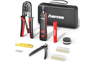 AMPCOM Kit de herramientas AMP COM 7 en 1 RJ45/RJ11 para conectores Cat6/Cat5e/Cat5 RJ45 y pelacables de herramienta de perforación 110 en bolsa impermeable portátil