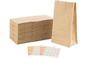 ZEONHEI 100 PCS Paper Sandwich Bags, Brown Kraft Paper Bags with Stickers, 70gsm Small Paper Food Bags Grease Proof Bags Grocery Lunch Bags for Take Away, Party, Christmas