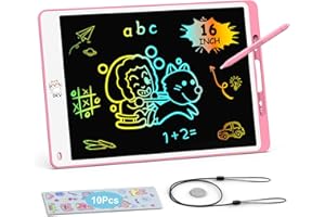 DCV 16 Inch LCD Writing Board, Colorful Drawing Tablet with Cartoon Stickers, Erasable Reusable Drawing Board with Lock Function, Doodle Pad Educational Toys for Kids Age 2-9 Year Old Girls Boys-Pink