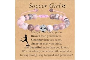LynixTrade Football Bracelets for Girls, Natural Stone Crystal Bracelet with Card, Soccer Girl Gifts for Friend Teenage Women Daughter Granddaughter Niece on Birthday Christmas
