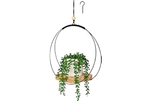 BELLE VOUS Suspension Macramé pour Plante - Suspension Macrame 107 cm avec Base en Bois - Support Pot de Fleurs et Plantes Intérieur et Extérieur avec Crochet de Suspension