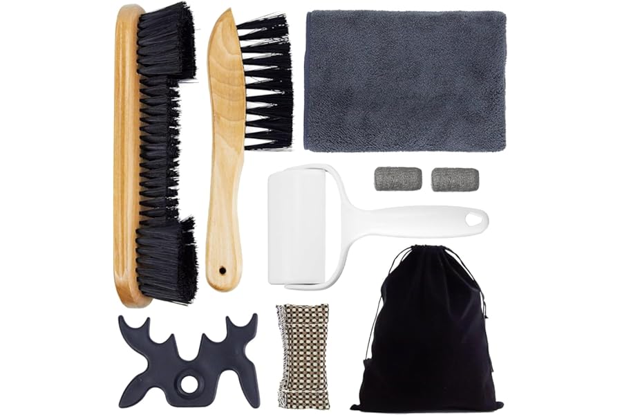 Pool Table Brush Accessories 8 Set,Billiards Cleaning Accessories,with 1 Moosehead Bridge Head,2 Wooden Table Brushes for Felt,1 Sticky Lint Roller,Pool Cue Cloth,Storage Bag and Spare Tools