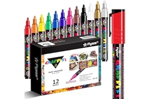Alitastro 12 Acrylic Paint Pens - Waterproof Fabric Paint Markers Acrylic Markers for Rock Painting, Glass, Wood, Stone, Canvas, Metal, Arts and Crafts for Adult, 2-3mm Medium Tip