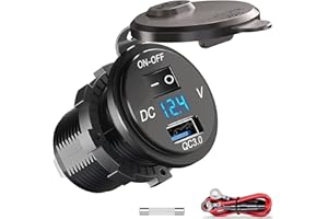 Qidoe Presa USB 12V per Auto: Ricarica Rapida 3.0 Caricabatteria da Auto Incasso Impermeabile Adattatore con Interruttore LED Indicatore di Tensione per Moto, Barca, Camion, UTV, ATV