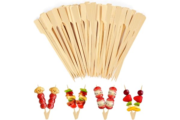 300 stycken träspett, 12 cm bambusspett för fingermat, biologiskt nedbrytbara kebabspett av trä, spettar för snacks fingermat, cocktailspett, hamburgarspett, fruktspett, festspett