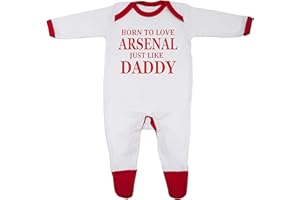 CHEEKYTOTS 'Born To Love Arsenal Just Like Daddy' Baby Boy Girl Sleepsuit Designed and Printed in the UK Using 100% Fine Combed Cotton