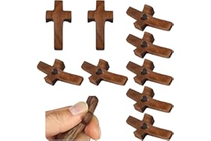 YITEXIN 10 Pack Cross My Heart, Walnut Wooden Pocket Cross, 2" Small Carrying Prayer Cross for Hand Holding, Wood Comfort Palm Cross Religious Encouragement Present for Praying Clutching Clinging (10Pcs)