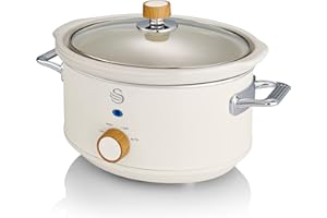 Swan SF17021WHTN Nordic Slow Cooker with 3 Temperature Settings, Removable Dishwasher Safe Ceramic Pot and Glass Lid, Up to 4 Portions, 3.5L, White
