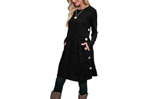 Aokosor Jumper Dress for Women Long Sleeve Dress Ladies Button Tunic Dress with Pockets
