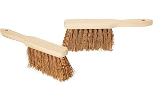 Novaliv Lot de 2 balayettes à main en fibre de coco - Balai à poils souples - Balayette industrielle - Balai en bois - Pour le camping