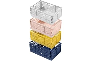 EURXLQ Cestino Portaoggetti Pieghevole,Impilabile Cassette Plastica,Cassetta Pieghevole in Plastica,Cassette Plastica Pieghevoli per La Cucina,Bagno,Ufficio (4 Colori, 43×29×17cm)