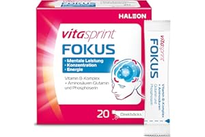‎VITASPRINT Vitasprint Fokus Direktsticks, 20 Stück – Vitamin B-Komplex -Kombination aus Vitamin B2, B3, B6, B12 und Aminosäuren für Konzentration, Energie und geistige Leistungsfähigkeit*.