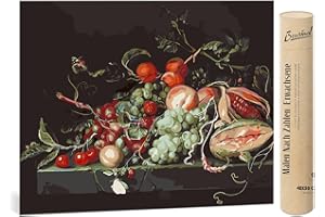 BOUGIMAL Pintar por Numeros para Adultos, Bodegón con Uvas, Lienzo sin Arrugas, con Pinceles Lienzo y Pinturas Acrilicas - sin Marco 40x50cm