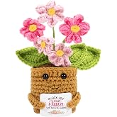 Vinuwu Geschenk Oma, Handgefertigtes Häkelblume mit Karte, Geschenke & Glücksbringer für Geburtstag Muttertag Großelterntag W