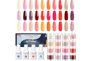 Lavender Violets 20 Pcs Dip Powder Kit de vernis à ongles pour débutants 16 Summer Poudre La fête. Couleurs Base Top Coat, Activateur,Brush Saver pour M963