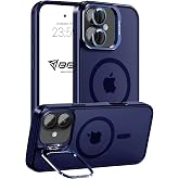 Babilden iPhone i&ccedil;in Kılıf Kamera Korumalı Magsafe Wireless Şarj &Ouml;zellikli Mat Şeffaf Renkli Standlı Lens Hediyeli Lacivert i