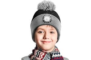 Deilin LED Lighted Beanie Cap for Kids, Unisex Winter Warmer Knitted Hat with 4 LED Headlamp USB Rechargeable Waterproof Light Up Hat with Torch for Children, Christmas Great Gifts for Boys Girls