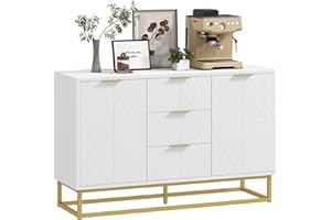 HOMCOM Aparador Moderno Aparador para Salón con 3 Cajones 2 Puertas y Estante Ajustable Mueble Auxiliar para Salón Cocina Antivuelco 120x40x76 cm Blanco