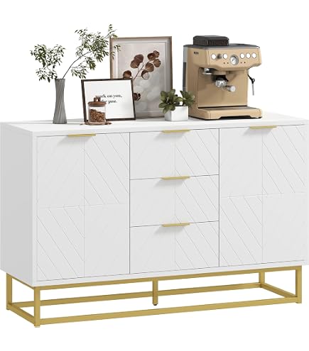 Buffet 4 Portes En Bois Naturel 160x40x80 Cm - Rangement Spacieux Pour Salle à Manger Ou Salon