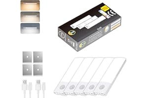 CLAR - Barra de luz LED con detector de movimiento, recargable USB, automático, montaje magnético, para armario (10 cm, paquete de 5)