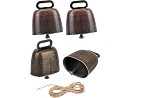 Pwsap 4 Pièce Cloche de Vache, Mouton Vache Cloches Pâturage, Cuivre Bétail Bronze Cloche, pour Les Accessoires Antivol Ferme d'animaux Chèvre, avec 2 Mètre Corde Décorer