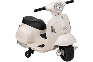 Baroni Toys Vespa Elettrica per Bambini Licenza Ufficiale, Moto Ride-On con Rotelle, Manubrio Sterzante, Fari e Clacson, Motore 6V, Velocità 3 km/h, da Interno ed Esterno, 61x31x32,5 cm, Bianco