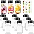 HXC Juice Bottles - 12 Pack 4oz/120ml Reusable Plastic Shot Bottles with Lids for Smoothie, Milk, or Juice Drinks - Includes Fruit Stickers