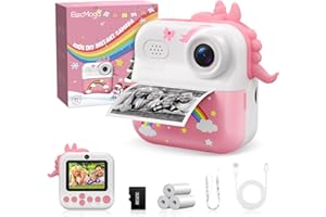 ElecMoga Sofortbildkamera Kinder, 48MP Kinderkamera 1080P HD 2,4 Zoll Bildschirm Digitalkamera mit 32GB Karte & DruckerPapier, Kinder Spielzeug Geburtstag Weihnachten Geschenk für 3-12 Jahren Mädchen