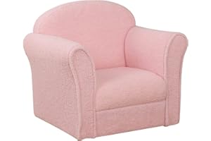 PWTJ Children’s Sofa/Single Toddler Sofa with Teddy Fabric/Children Armchair for Kid Room Furniture/Kid Upholstered Chair for Children Gift (Pink)