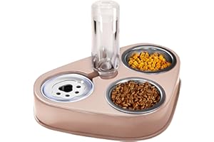 AUVSTAR 3 in 1 Double Cat Bowls,Stainless Steel Cat Food Bowl with Stand,Cat Feeding Bowl,Detachable Pet Food Bowl for Cats and Dogs,Automatic Water Storage Water Bowl (Pink)