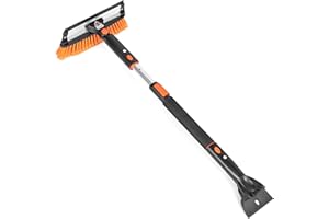 Snow MOOver 39" Extendable Snow Brush with Detachable Ice Scraper for Car | 11" Wide Squeegee & Bristle Head | Size: Car & SUV | Lightweight Aluminum Body with Ergonomic Grip | Windshield Paint Safe
